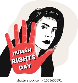 Determined young woman protesting against the non-compliance with human rights. Equality, people's diversity and stop-violence concepts.
