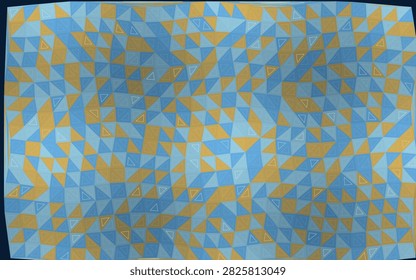 A deterministic Delaunay triangulation builds a blue and amber ridge field with faceted depth for analytics reports, engineering visuals, and data-driven presentations.