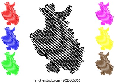 Detmold region (Federal Republic of Germany, State of North Rhine-Westphalia, NRW, Landschaftsverband Westfalen-Lippe) map vector illustration, scribble sketch Detmold map