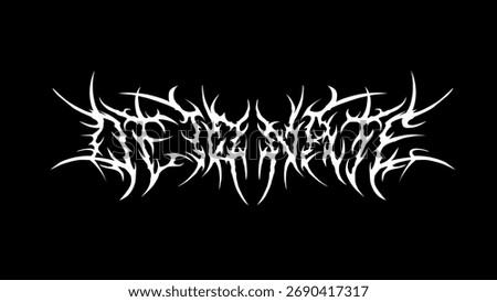 Detonate metal typography vector logo with spiky thorn shapes, white on black style for deathcore band identity or dark streetwear design