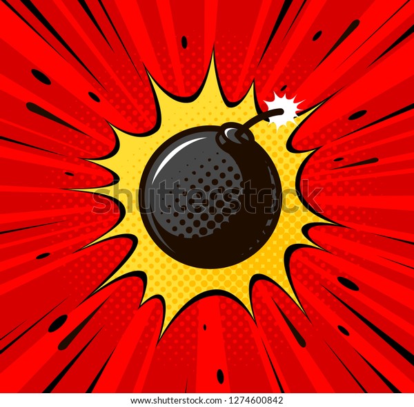Detonation
of bomb, cannonball. Burning wick, boom, explosion concept. Pop art
retro comic style. Cartoon vector
illustration