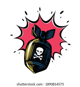 Detonation Of Bomb. Flying Projectile Vector Illustration