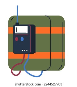 Detonation system on bomb and explosive weapons. Isolated icon of military arm with screen and cords, buttons and time showing. Arsenal or armament, weaponry. Vector in flat style illustration