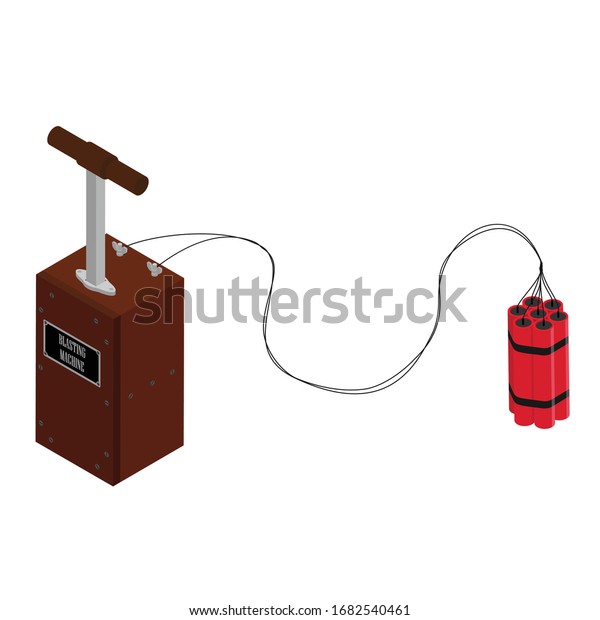 ダイナマイトスティックと爆発装置ボックス。白い背景に発破機。注意 