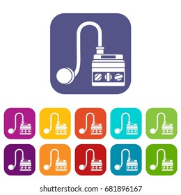 Detonator icons set vector illustration in flat style in colors red, blue, green, and other
