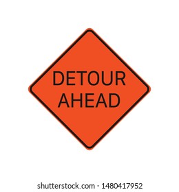 Detour Ahead Sign Isolated On White Background. Caution Symbol Modern, Simple, Vector, Icon For Website Design, Mobile App, Ui. Vector Illustration