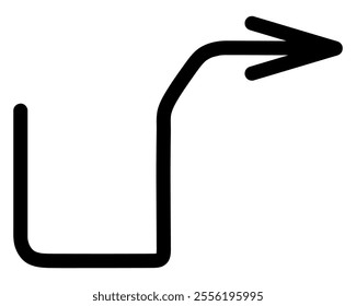 Detour arrow. Sketch. Direction of detour arrow around square to the right and up. Hand drawn sign. Vector illustration. Outline on isolated white background. Doodle style. Idea for web design.