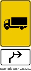 Detour information sign on the roads other than Autobahn. Mentioned vehicle class should take the specified route through the roundabout. , road signs Germany