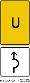 Detour information sign on the roads other than Autobahn. Indicates the route to take through the roundabout. Detour Signs, road signs Germany