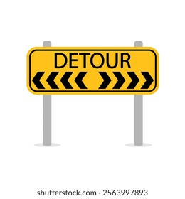Detour to the left and to the left. A rectangular yellow road sign with black arrows and the words detour. The direction indicator