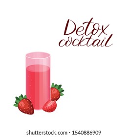 Detox cleanse drink concept, red vegetable smoothie. Natural, organic healthy juice in bottle for weight loss diet or fasting day. Smoothie strawberry, cocktail berry.