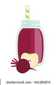 Detox cocktail with beets, apple. Vector illustration for greeting cards, magazine, cafe and restaurant menu. Fresh smoothies for healthy life, diets.