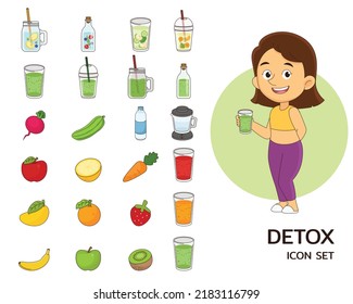 Detox concept cute flat icons