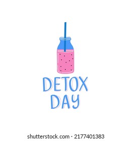 Detox day. Smoothies bar Illustration in flat style. Drink menu logo for bar. Summer design.