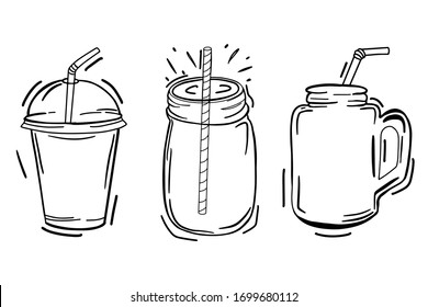 Detox day. Smoothies, fresh. Hand drawing. For your design.