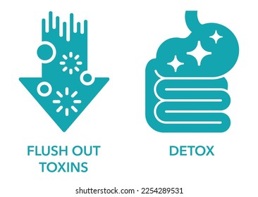 Detox and Flush Out Toxins flat icons set - labeling of food supplement svg