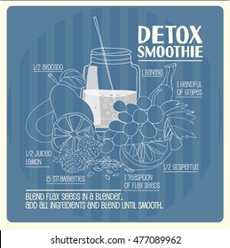 Detox fruit smoothie. Vector  linear illustration.