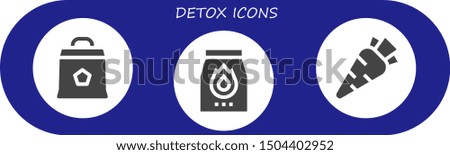 detox icon set. 3 filled detox icons.  Collection Of - Charcoal, Carrot