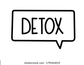 Detox inscription. Handwritten lettering illustration. Black vector text in speech bubble. Simple outline marker style. Imitation of conversation.