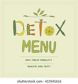 Detox menu. Healthy lifestyle and proper nutrition. Vector label.