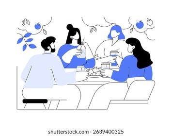 Detox retreat isolated cartoon vector illustrations. Group of people drink detox juice together, friends lifestyle, happy vacation, holidays accommodation, concept tour vector cartoon.
