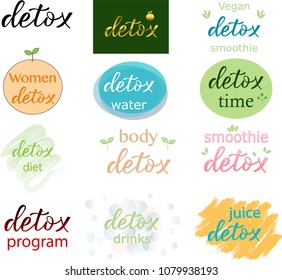 DETOX SET-hand drawn lettering element your design. Perfect for advertising, poster, postcard, card, invitation, banner, lettering typography.Vector illustration EPS 10
