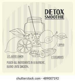 Detox smoothie recipe. Vector hand-drawn illustration