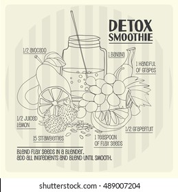 Detox smoothie recipe. Vector hand-drawn illustration
