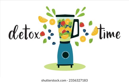 Detox Time Diet Poster With Blender. Vector illustration. 