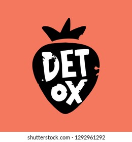 Descomponer las letras vectoriales en forma de fresa aisladas en fondo blanco. Piloto Detox. Dibujó mano al estilo de las tiras cómicas. 