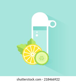 Detox Water Bottle, Slices of Lemon and Cucumber with Mint Leaves. 