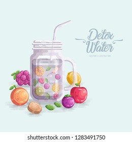 Detox Water Illustration, Infused water vector, Fruit Drink Water Color Style