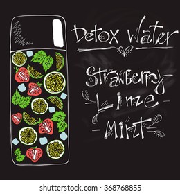 Detox water recipe on the blackboard.Healthy fat flush drink. Stock vector