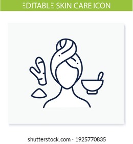 Detoxifying body scrub line icon. Natural rice ginger body care, spa procedures. Organic skincare concept. Facial beauty treatment. Isolated vector illustration.Editable stroke