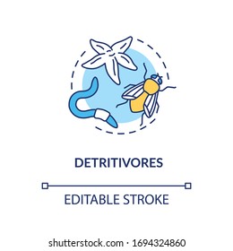 Detritivores concept icon. Food chain energy consumer organisms. Insects and earthworms. Detritus feeders idea thin line illustration. Vector isolated outline RGB color drawing. Editable stroke