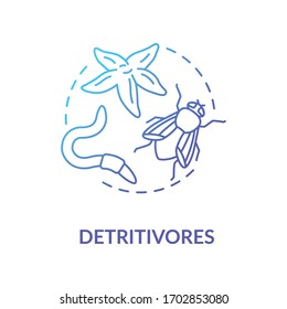 Detritivores concept icon. Food chain energy consumer organisms. Insects and earthworms. Detritus feeders idea thin line illustration. Vector isolated outline RGB color drawing