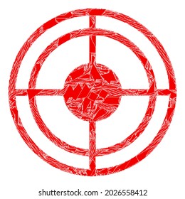 Detritus mosaic bullseye icon. Bullseye collage icon of detritus elements which have randomized sizes, and positions, and color tints. Vector collage for abstract images.