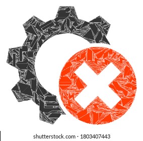 Icono de la velocidad de eliminación de mosaicos de Detritus. Borrar la configuración engranar el icono mosaico de elementos de detritus que tienen varios tamaños, posiciones y tonos de color. Combinación de vectores para imágenes abstractas.