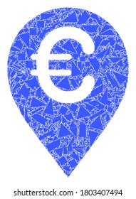 Detritus mosaic euro map marker icon. Euro map marker mosaic icon of spall elements which have different sizes, and positions, and color tones. Vector collage for abstract images.