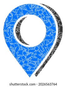 Detritus mosaic map marker shadow icon. Map marker shadow mosaic icon of shatter elements which have different sizes, and positions, and color hues. Vector composition for abstract images.