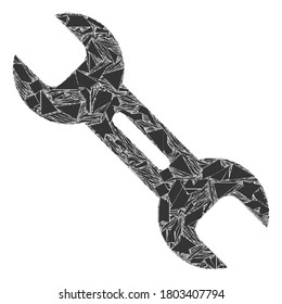 Detritus mosaic wrench tool icon. Wrench tool mosaic icon of debris elements which have randomized sizes, and positions, and color tinges. Vector composition for abstract images.