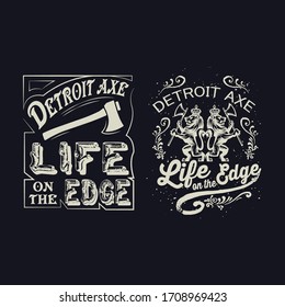 detroit axe t shirts life on the edge 344 west nine mile rd stock vector print design set background template  svg