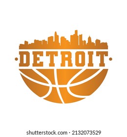 Detroit Basketball Skyline City Silhouette Vector. Basket Design Style Icon Symbols. Sport America Ball.