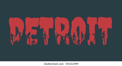 Detroit city name and zombie silhouettes on them. Halloween theme background