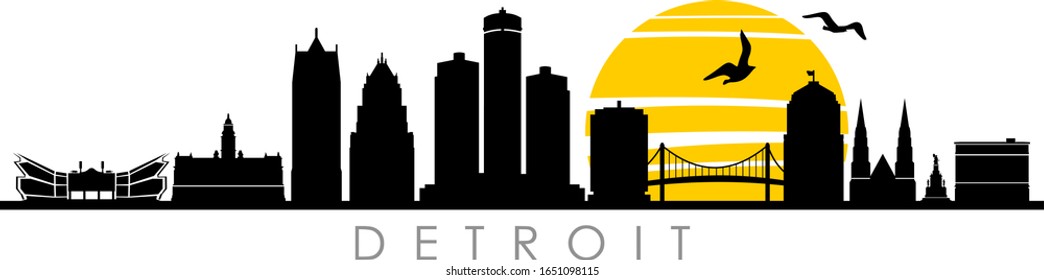 Detroit City Skyline Cityscape Silhouette Vector