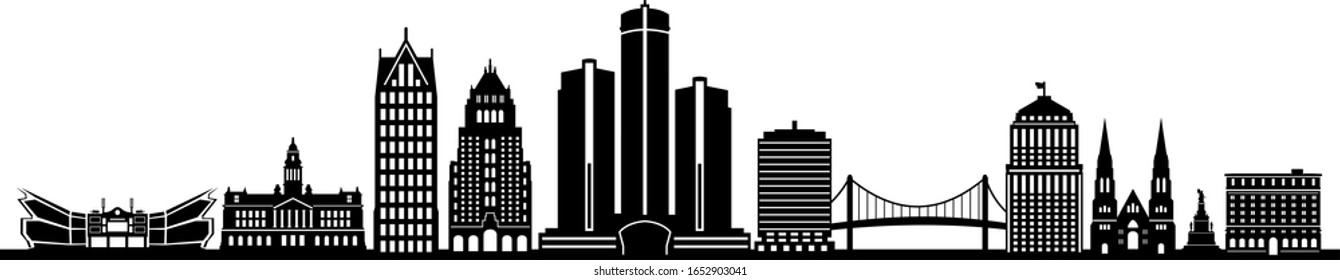 Detroit City Skyline Cityscape Silhouette Vector
