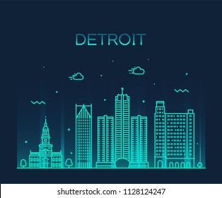 Detroit city skyline, Michigan, USA. Trendy vector illustration, linear style