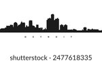 Detroit city skyline silhouette illustration. Michigan cityscape in horizontal view