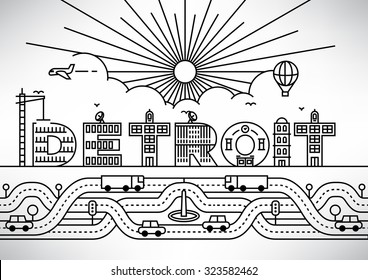 Detroit City Typography Design with Building Letters