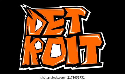 Detroit City Vector Text. Graffiti Style Hand Drawn Lettering. Perfect For Printing On T Shirt And Stickers, Posters,  Banners, Flyer, Street Art Design. 